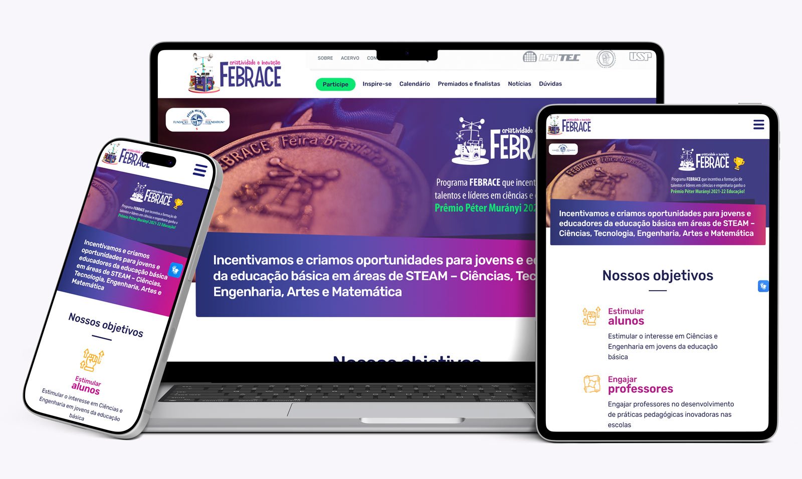 Site da FEBRACE depois do redesign — nova hierarquia visual e jornada de inscrição